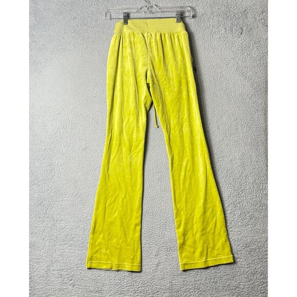 Wild Fable Velour Pants Womens XS Lime Green Flared Drawstring Waist Pockets - Picture 2 of 9